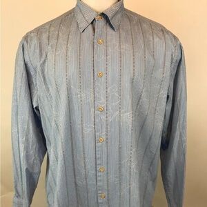 Tommy Bahama Men's Long Sleeve Shirt Blue Stripes Floral Button Down size XL (14